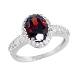 Natural 1.91 ctw Garnet & Diamond Engagement Ring 14K White Gold - REF-41V7F