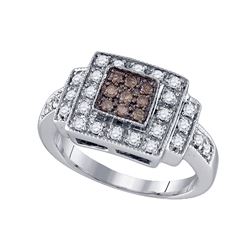 0.50 CTW Cognac-brown Color Diamond Square Cluster Ring 10KT White Gold - REF-46W4K