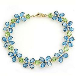 Genuine 20.7 ctw Blue Topaz & Peridot Bracelet Jewelry 14KT White Gold - REF-142W9Y