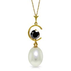 Genuine 4.5 ctw Pearl & Black Diamond Necklace Jewelry 14KT Yellow Gold - REF-34W5Y