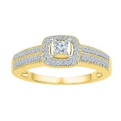 0.25 CTW Diamond Solitaire Double Row Milgrain Bridal Ring 10KT Yellow Gold - REF-30N2F