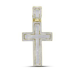 0.85 CTW Mens Diamond Roman Cross Charm Pendant 10KT Yellow Gold - REF-89M9H