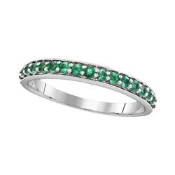 0.50 CTW Pave-set Emerald Single Row Ring 14KT White Gold - REF-24H2M