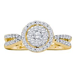 0.51 CTW Diamond Flower Split-shank Ring 14KT Yellow Gold - REF-67N4F