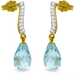 Genuine 4.78 ctw Blue Topaz & Diamond Earrings Jewelry 14KT Yellow Gold - REF-46Y2F