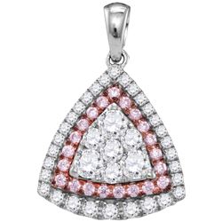 0.98 CTW Pink Diamond Triangle Cluster Pendant 14KT White Gold - REF-134W9K