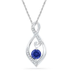 0.09 CTW Created Blue Sapphire Solitaire Diamond Pendant 10KT White Gold - REF-13W4K
