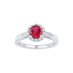 1.12 CTW Created Ruby & Diamond Cocktail Ring 10KT White Gold - REF-25W4K