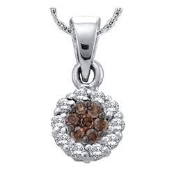 0.50 CTW Cognac-brown Color Diamond Flower Circle Pendant 14k White Gold - REF-32F9N