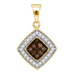 0.25 CTW Cognac-brown Color Diamond Square Pendant 10KT Yellow Gold - REF-13Y4X