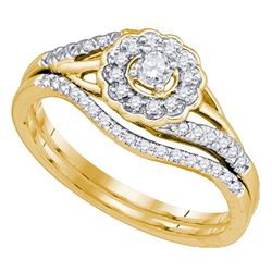 0.25 CTW Diamond Flower Floral Bridal Wedding Engagement Ring 10KT Yellow Gold - REF-37K5W