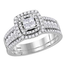 1.02 CTW Princess Diamond Double Halo Bridal Engagement Ring 14KT White Gold - REF-89F9N