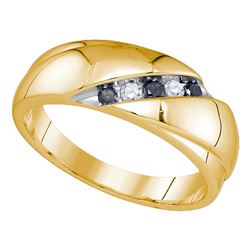 0.20 CTW Mens Black Color Diamond Wedding Ring 10KT Yellow Gold - REF-30W2K