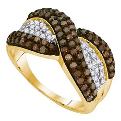 1 CTW Cognac-brown Color Diamond Crossover Ring 10KT Yellow Gold - REF-34X4Y
