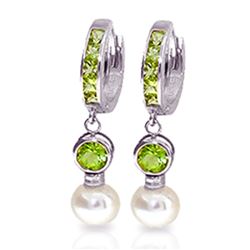 Genuine 4.3 ctw Peridot & Pearl Earrings Jewelry 14KT White Gold - REF-48X3M