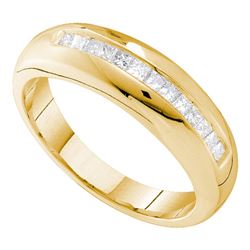 0.50 CTW Mens Princess Channel-set Diamond Wedding Ring 14KT Yellow Gold - REF-75Y2X