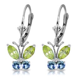 Genuine 1.24 ctw Peridot & Blue Topaz Earrings Jewelry 14KT White Gold - REF-38V2W