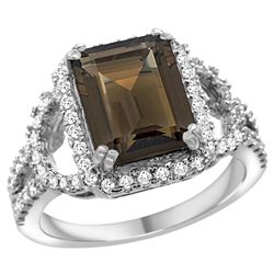 Natural 3.08 ctw smoky-topaz & Diamond Engagement Ring 14K White Gold - REF-106W3K
