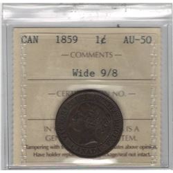Canada 1859 Wide 9/8 Large Cent ICCS AU50