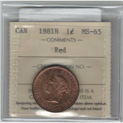 Canada 1881H Large Cent ICCS MS65 Red