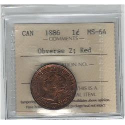 Canada 1886 Large Cent Obverse 2 ICCS MS64 Red
