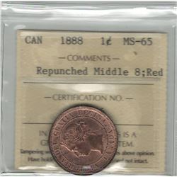 Canada 1888 Large Cent Repunched Middle 8 ICCS MS65 Red