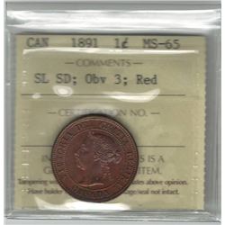 Canada 1891 Large Cent Small Leaves Small Date Obv. 3 ICCS MS65 Red