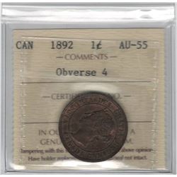 Canada 1892 Large Cent Obverse 4 ICCS AU55