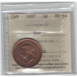Canada 1897 Large Cent ICCS MS64 Red