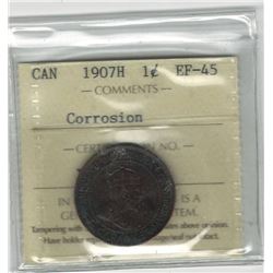 Canada 1907H Large Cent ICCS EF45 Corrosion
