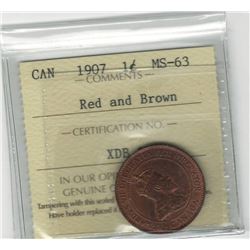 Canada 1907 Large Cent ICCS MS63 R&B