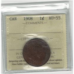 Canada 1908 Large Cent ICCS AU55