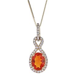 0.77 ctw Fire Opal and Diamond Pendant - 14KT Yellow Gold