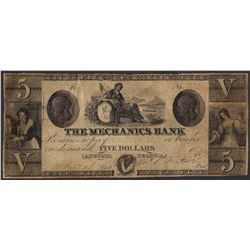 1800's $5 The Mechanics Bank Obsolete Note