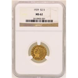 1929 $2 1/2 Indian Head Quarter Eagle Gold Coin NGC MS62