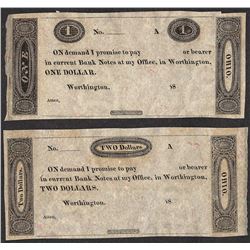 Lot of (2) Worthington Bank Fractional Obsolete Notes
