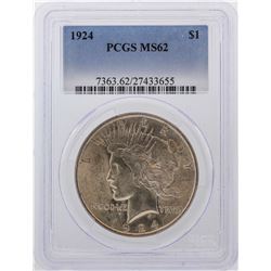 1924 $1 Peace Dollar Silver Coin PCGS MS62
