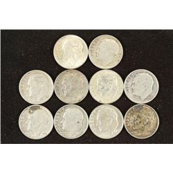 10 ASSORTED SILVER ROOSEVELT DIMES