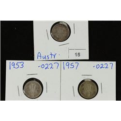 AUSTRALIA 1942-S,53 & 57 SILVER 3 PENCE