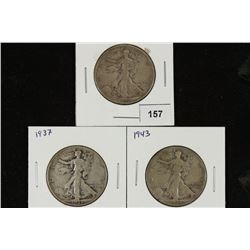 1936,37 & 43 WALKING LIBERTY HALF DOLLARS