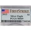 Image 3 : 2013 AMERICAN SILVER EAGLE PCGS MS69 1ST STRIKE
