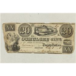 1838 OCMULGEE BANK STATE OF GEORGIA $20 OBSOLETE