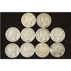 10 ASSORTED 1940'S MERCURY DIMES
