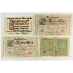 4 VINTAGE GERMAN BANK NOTES 50 MARK, 2-1910-1000