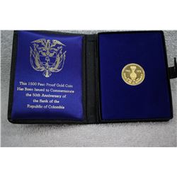 Colombia 1500 Peso Proof Gold Coin