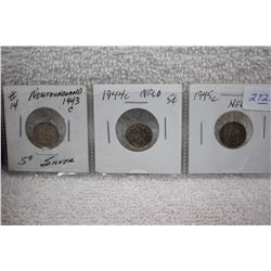 Nfld Five Cent Coins (3)