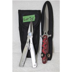 2 Pcs. Multi-Tool & Fixed Blade - with Sheaths - New