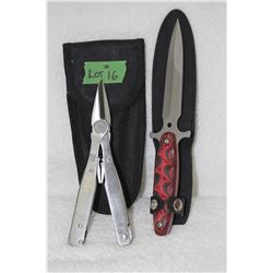 2 Pcs. Multi-Tool & Fixed Blade - with Sheaths - New