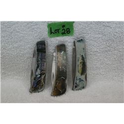 3 Folding Knives - Collector - Duck, Deer, & Fish
