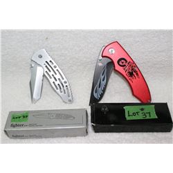 2 Lock Blade Knives - with Clips - New